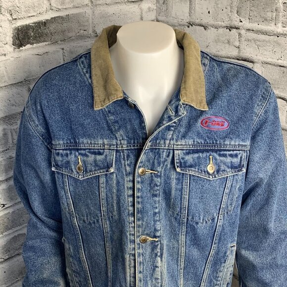Vintage Blanket Lined Jean Jacket Firefighter Workwear USA E-One 90s Y2K - Picture 3 of 16